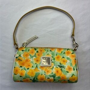 Dooney & Bourke Yellow Daffodil Floral Small Barrel Purse Handbag Wristlet